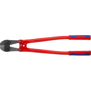 Knipex Bolzenschneider, 610 mm, mit roten Griffen und blau abgesetzten Mehrkomponenten-Hüllen.