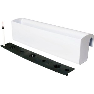 Weißer Vivanno Balkonkasten Classico 80 cm mit Bewässerungssystem und Zubehör.