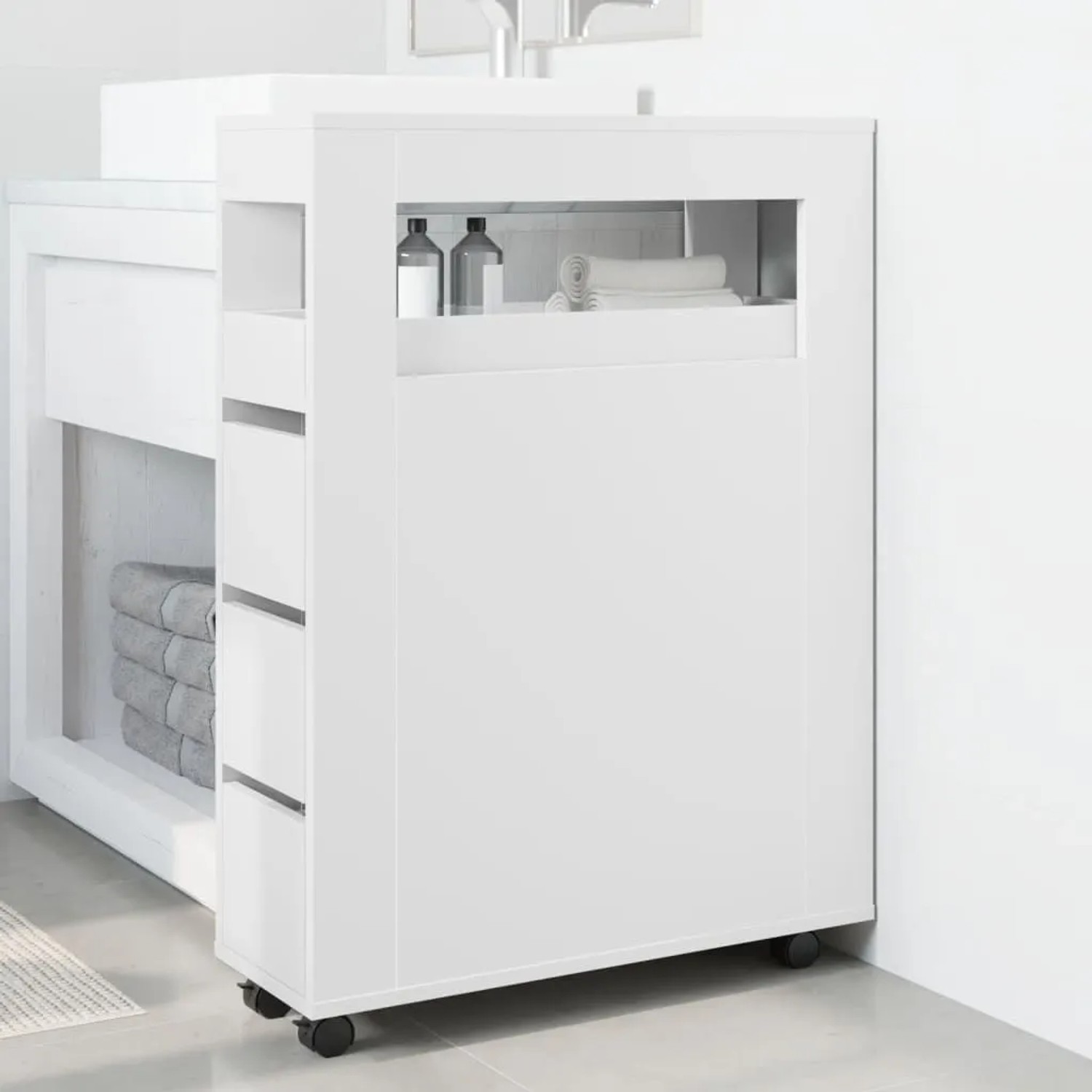 vidaXL Badschrank Schmal mit Rollen Weiß Holzwerkstoff 855268_3