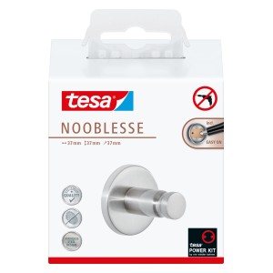 Tesa Nooblesse Handtuchhaken in Edelstahloptik, zur Wandmontage ohne Bohren.