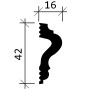Detailzeichnung PROFHOME Wand- und Friesleiste, 42x16mm, zur Veranschaulichung der Abmessungen.