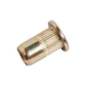 LUX Blindnietmutter M6 aus verzinktem Stahl, Detailaufnahme.