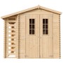 Timbela Holz-Gartenhaus M386C mit Brennholzregal, 4,5 m², unbehandeltes Holz, Doppeltür mit Fenster.