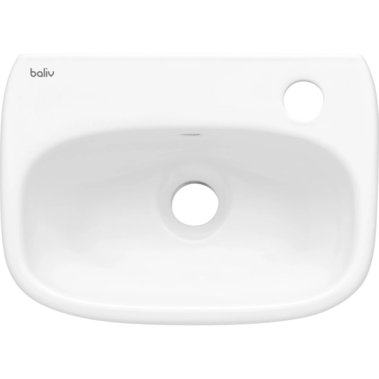 Weißes baliv Handwaschbecken-Set, 36 cm, mit Armatur, Aufsicht.