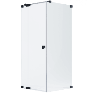 Schöner Wohnen Eckdusche mit Drehtür, Festteil und schwarzen Beschlägen, 80x80x200 cm.