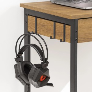 SoBuy Schreibtisch FWT43-N mit Schublade und Haken, Naturholz und Metallgestell.
