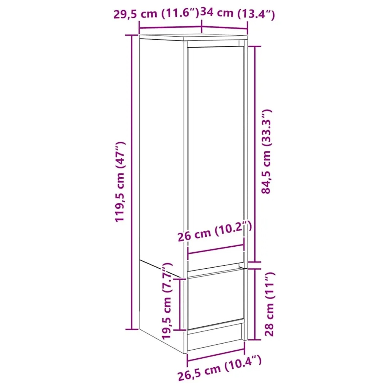 vidaXL Highboard Braun Eichen-Optik 29,5x34x119,5 cm Holzwerkstoff 861658_14