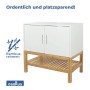 Weißer osoltus Waschbeckenunterschrank Osaka mit zwei Türen, Bambusrahmen und Ablage. Ideal für Badezimmer.