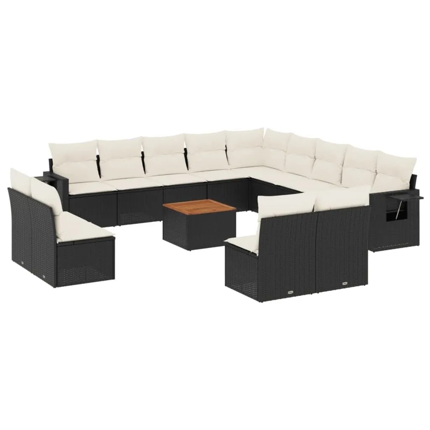 vidaXL 14-Tlg Garten-Sofagarnitur mit Kissen Schwarz Poly Rattan 3224817 günstig online kaufen