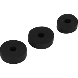 Hahnscheiben-Set: Drei schwarze Dichtungsringe in verschiedenen Größen für Ventile.