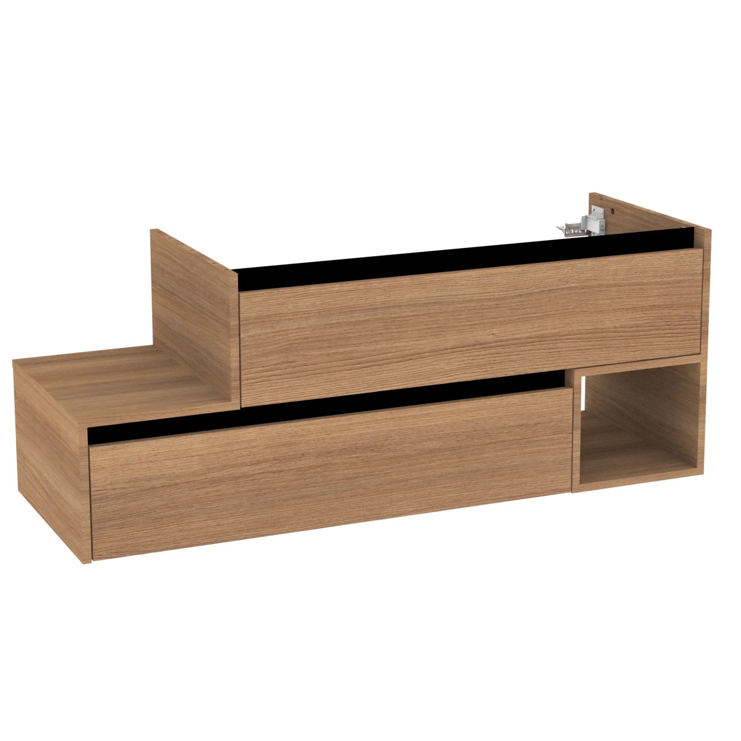 Fackelmann Waschbeckenunterschrank Vita, Eiche/Schwarz, 128,5 cm breit, mit 2 Schubladen und offenem Fach.