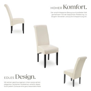 Tectake Esszimmerstuhl Gepolstert Mit Kunstlederbezug Hohe Rückenlehne 4Er Set 45 x 44 x 106 cm Creme