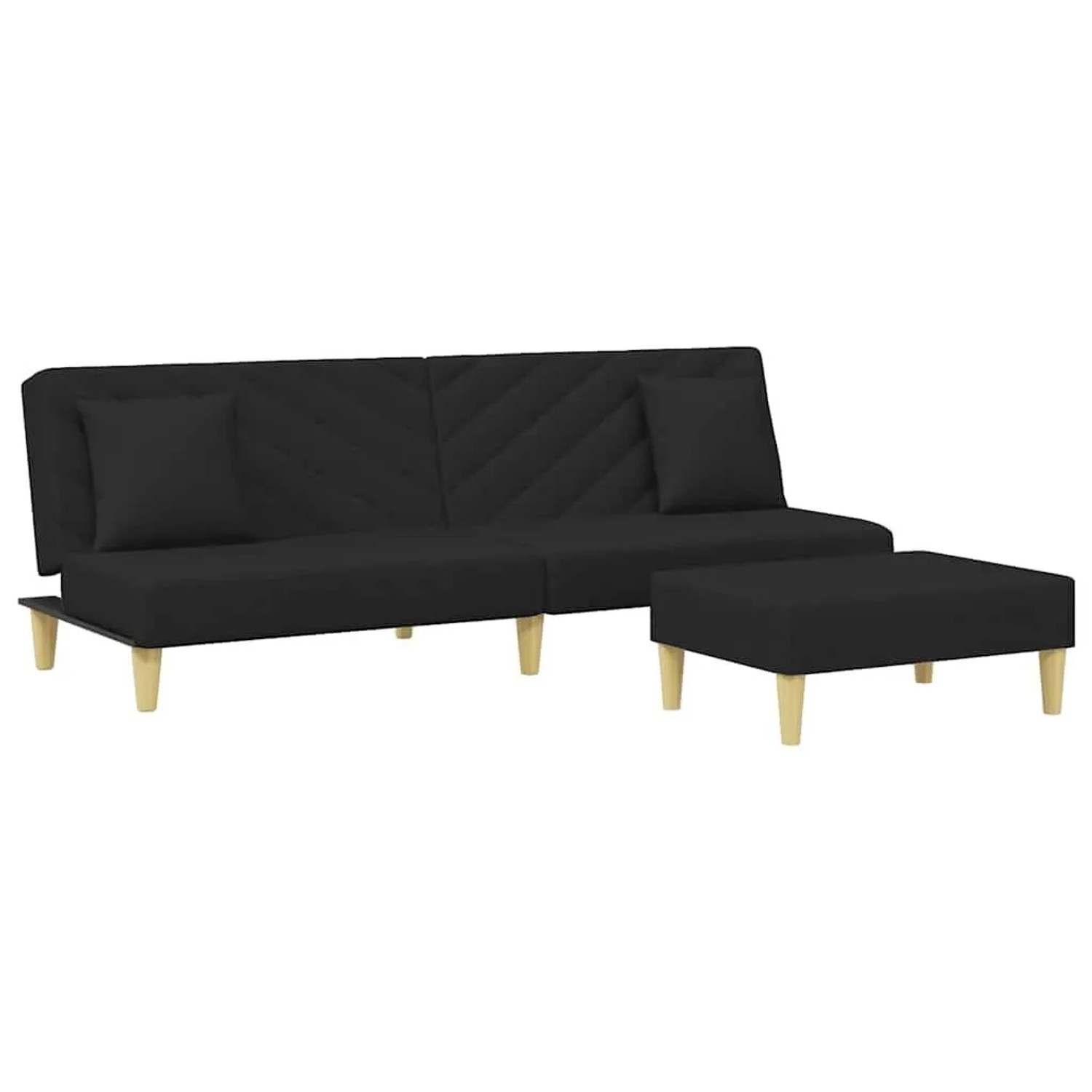 vidaXL Schlafsofa 2-Sitzer mit Kissen und Fußhocker Schwarz Stoff 3216257
