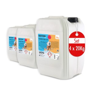 Set aus 4 Kanistern Bayzid pH Minus Flüssig 14,9%, je 20kg, zur pH-Regulierung im Pool.