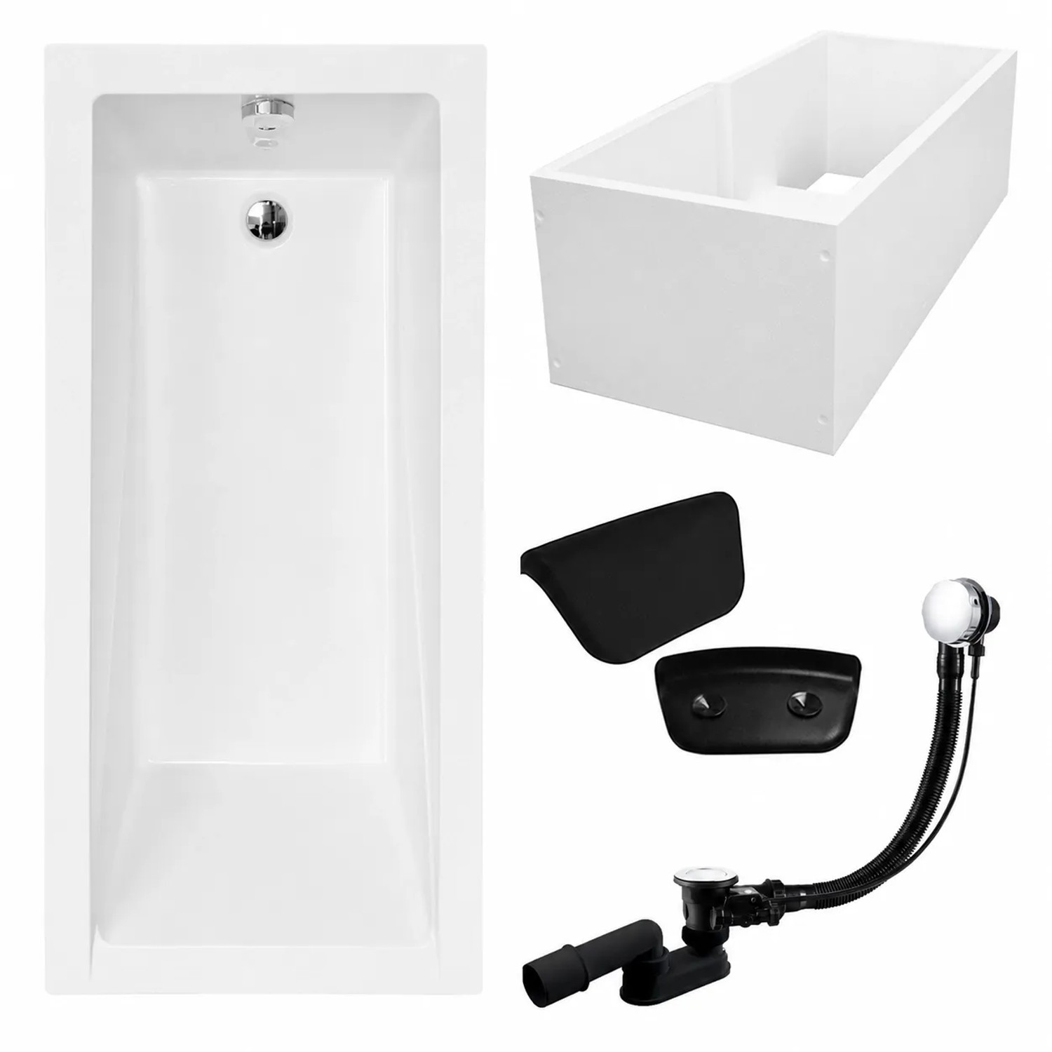 KOLMAN Badewanne Rechteck 130 x 70 Cm Mit Wannenträger Mit Kopfstütze KODI Inkl. Ablauf Und Füße