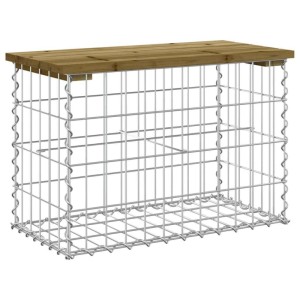 DELUKE Gartenbank Gabionen BIKS Aus Stahl 63x31,5x42cm Kiefernholz Braun Gabionenbank Gabionengitter Ziergabione