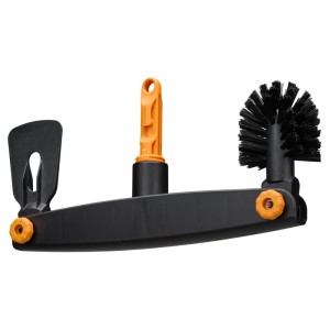 Fiskars Dachrinnenreiniger OneClick, orange-schwarz, mit Bürste und Schaber für Kombisysteme.