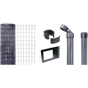 Metallzaun-Set Alberts Fix-Clip Pro, 153 cm hoch, 25 m lang, anthrazit, zum Einbetonieren. Komplettset mit Zaunrolle, Pfosten und Zubehör.