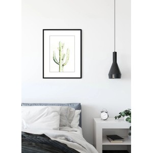 Komar Wandbild Saguaro Watercolor, 40x50 cm, mit Kaktusmotiv im schwarzen Rahmen.