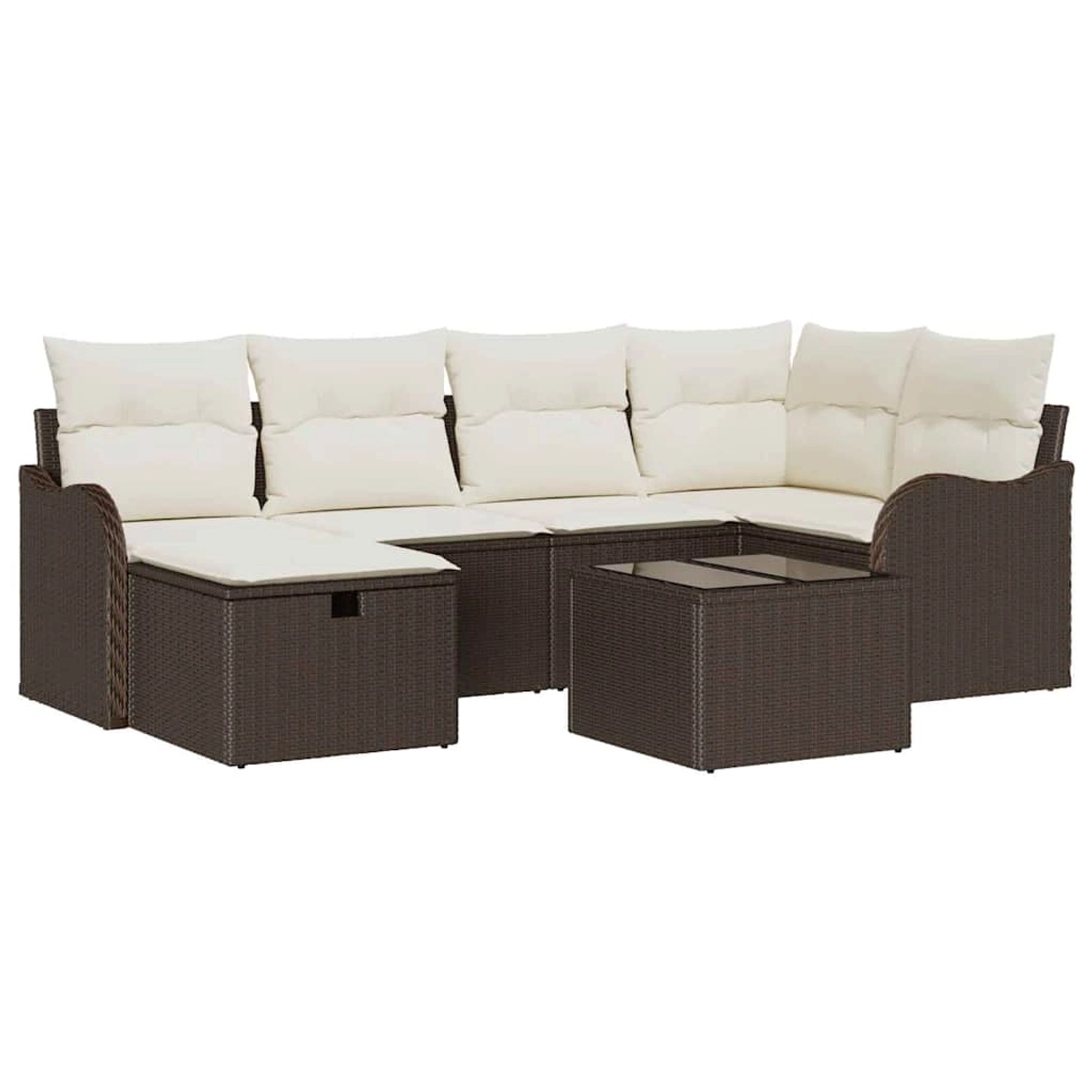 vidaXL Garten-Sofa-Set mit Kissen mit Speicher 7-Tlg Braun Poly Rattan 3360 günstig online kaufen