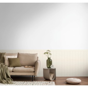 A.S. Creation Vliestapete Wallpanel in Weiß-Beige mit Holzoptik im Wohnraum.