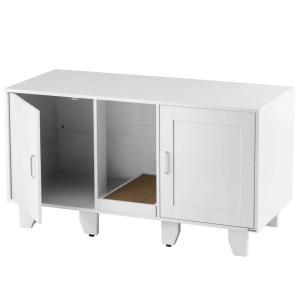 Weißer Tectake Katzenschrank Freya mit zwei Flügeltüren und versteckten Eingängen.