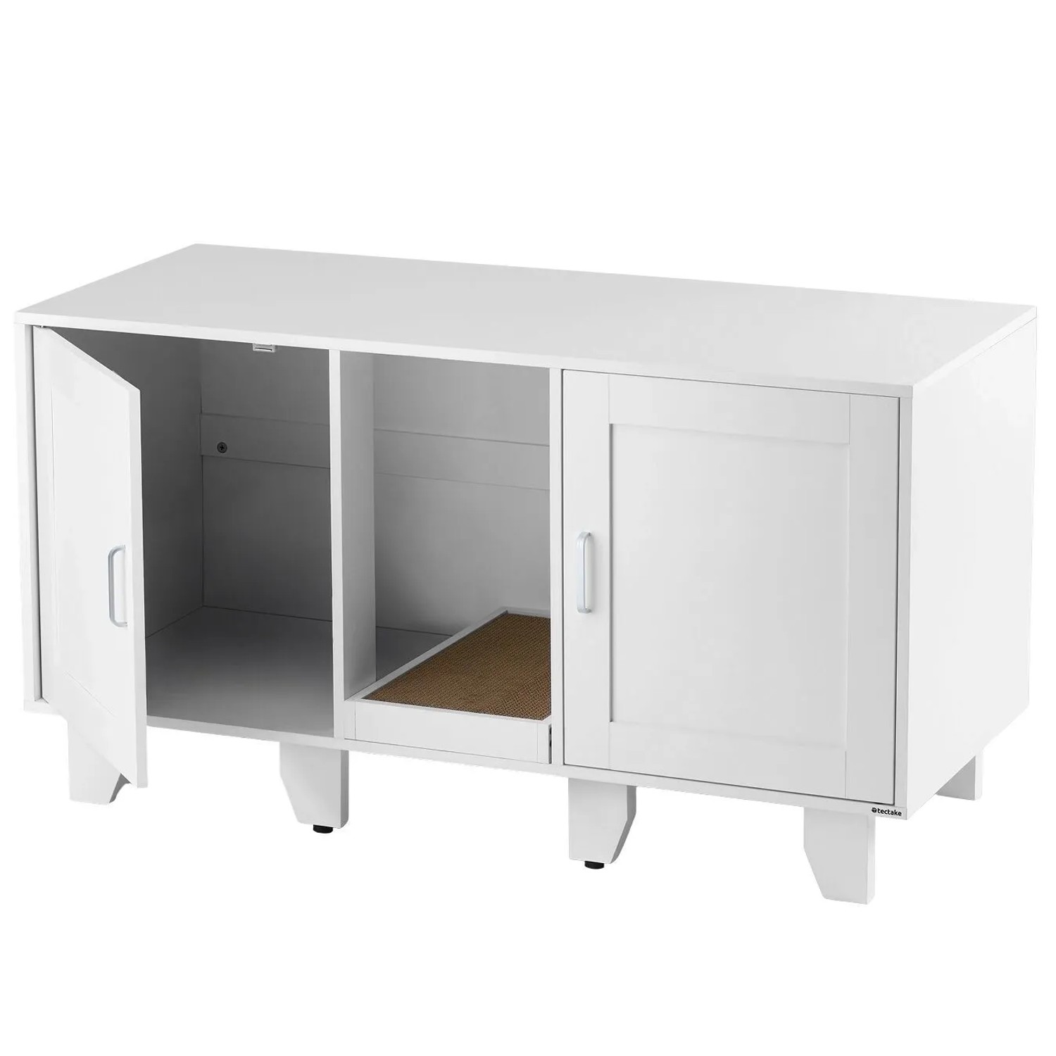 Tectake Katzenschrank Freya Versteckte Eingänge An Den Innenseiten 2 Große Flügeltüren Mit Magnetverschlüssen  52 x 120 x 65 cm Weiß
