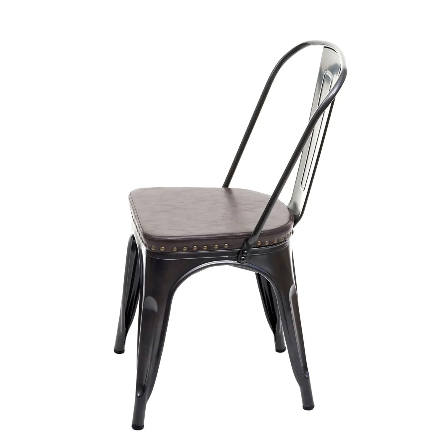 MCW Esszimmerstuhl H10e 4er Set, schwarz-braun, Polsterstuhl im Industrie-Design mit Stahlgestell.