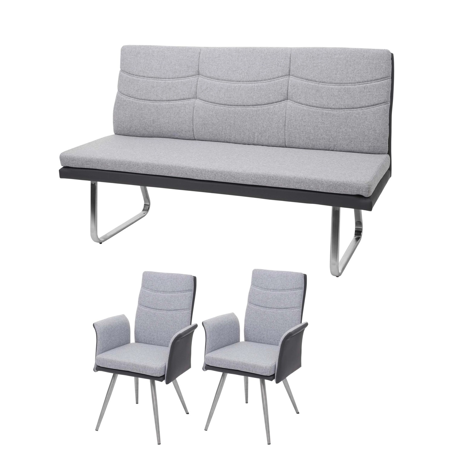 MCW Esszimmer-Set G54 3-teilig Grau Bank 180cm günstig online kaufen