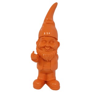Orange Deko-Figur Zwerg mit Stinkefinger, 38 cm, für den Garten.