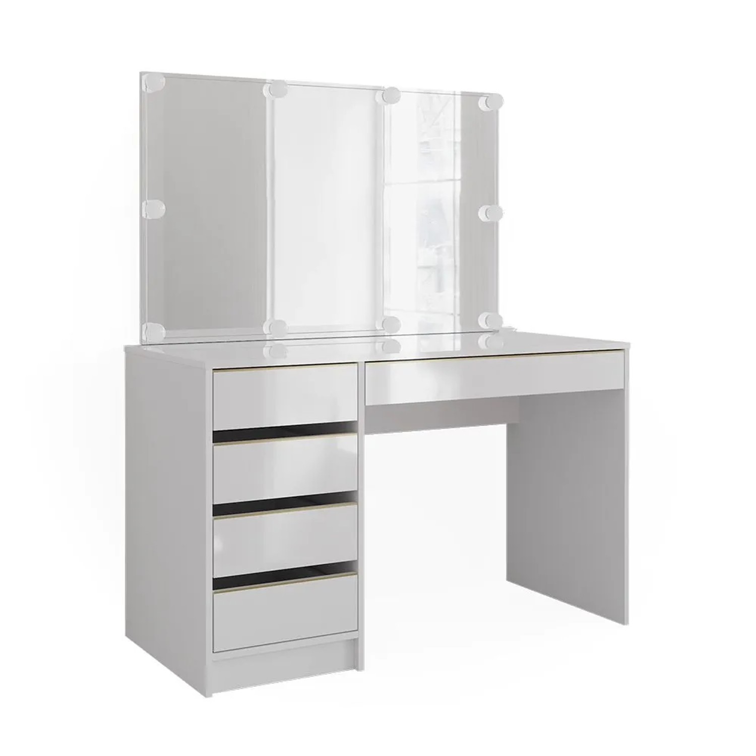Vicco Schminktisch Sherry Weiß/Gold 120 x 145 mit Spiegel und LED-Lichterkette