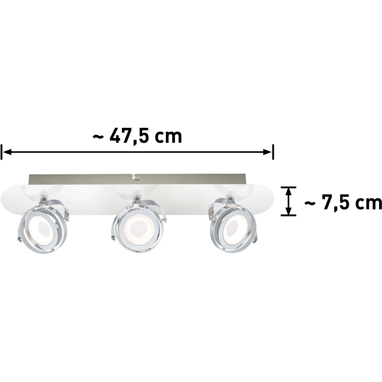 OBI LIGHTING LED Spot Montaro, 3er Deckenleuchte in Chrom-Optik mit schwenkbaren Spots, ca. 47,5 cm breit.