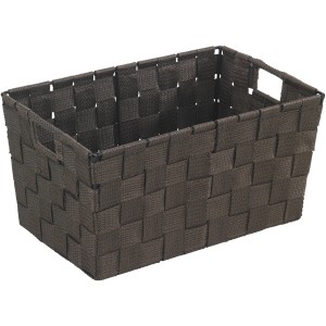 Brauner Wenko Aufbewahrungskorb Adria Größe S aus geflochtenem Kunststoff.