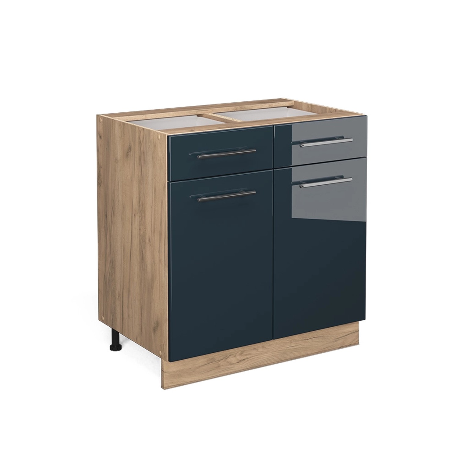 Vicco Küchenunterschrank Fame-Line Dunkelblau Hochglanz/Goldkraft Eiche 80 cm ohne Arbeitsplatte