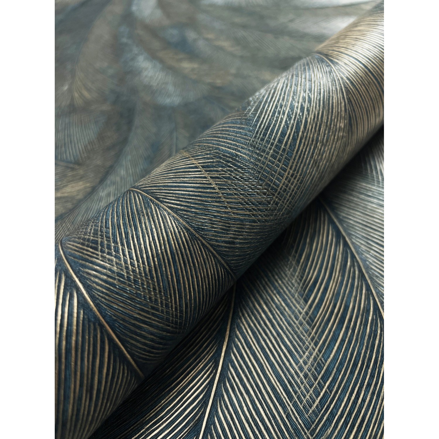 Newroom Vliestapete Savina Petrol Palmen Natur Strukturiert FSC® günstig online kaufen