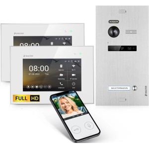 Balter EVO-HD Video-Türsprechanlage mit 2 Monitoren und App-Steuerung auf Smartphone.