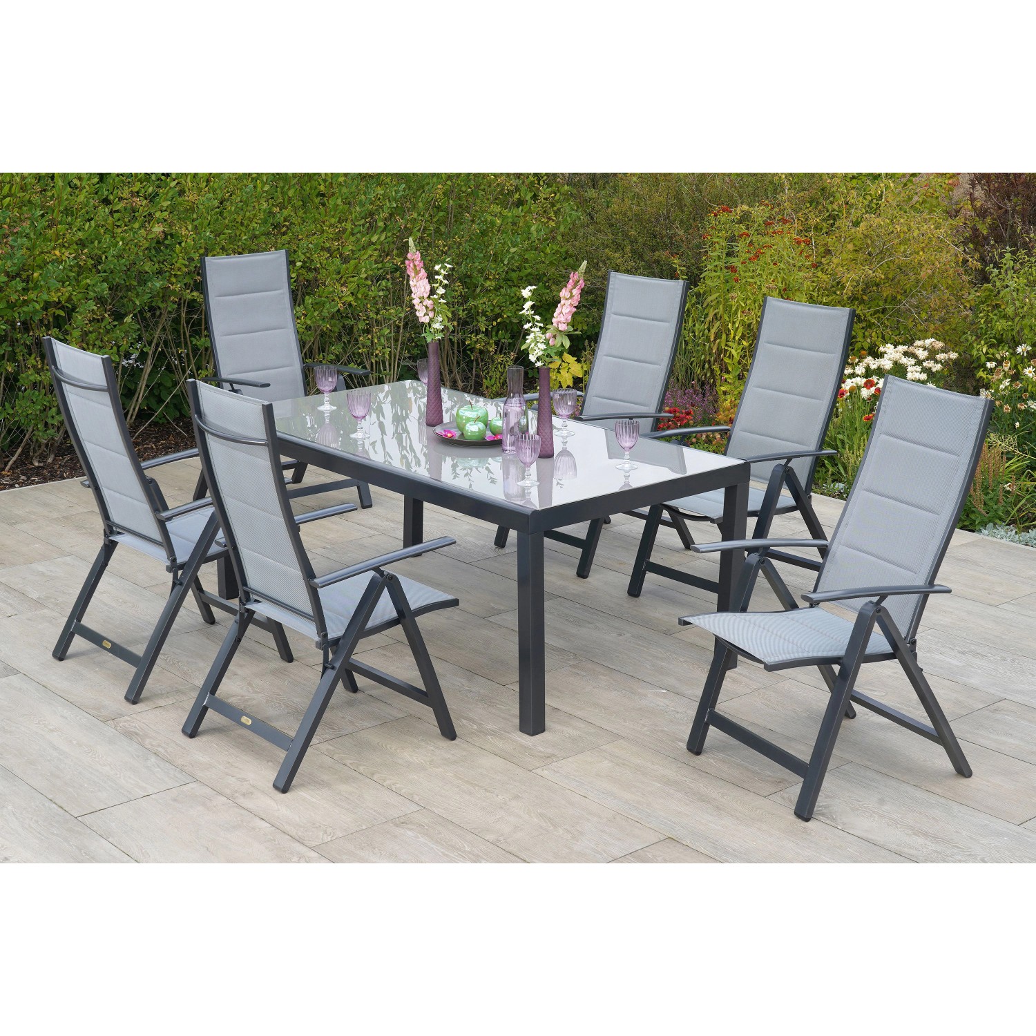 Merxx Florenz Set 7-tlg. Gartentisch 190 x 100 cm Halbrundprofil günstig online kaufen