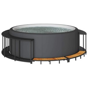 vidaXL Whirlpool Umrandung mit Stauraum, Holztreppe und schwarzem Poly Rattan.