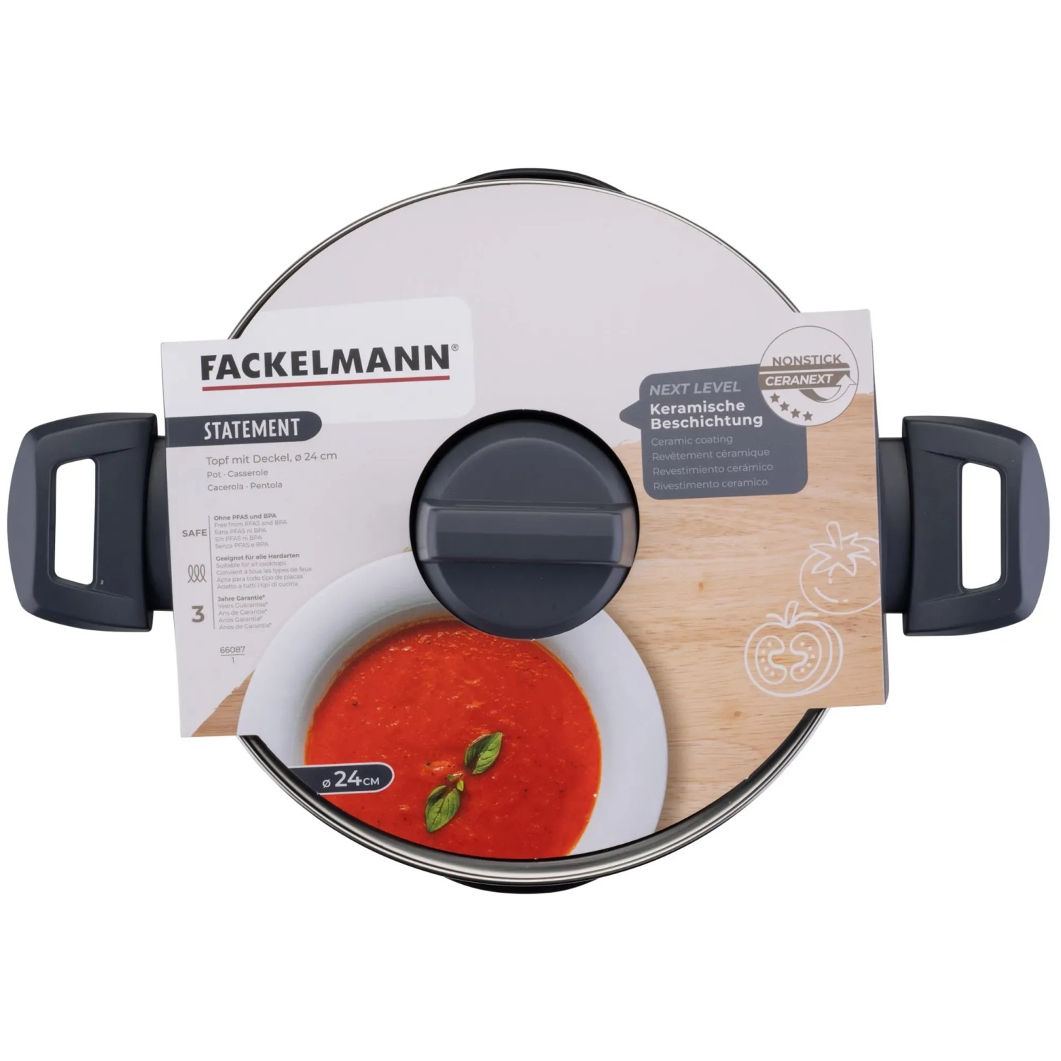 Fackelmann Topf mit Deckel, 24 cm, Keramikbeschichtung. Vielseitig einsetzbarer Kochtopf für Induktion.