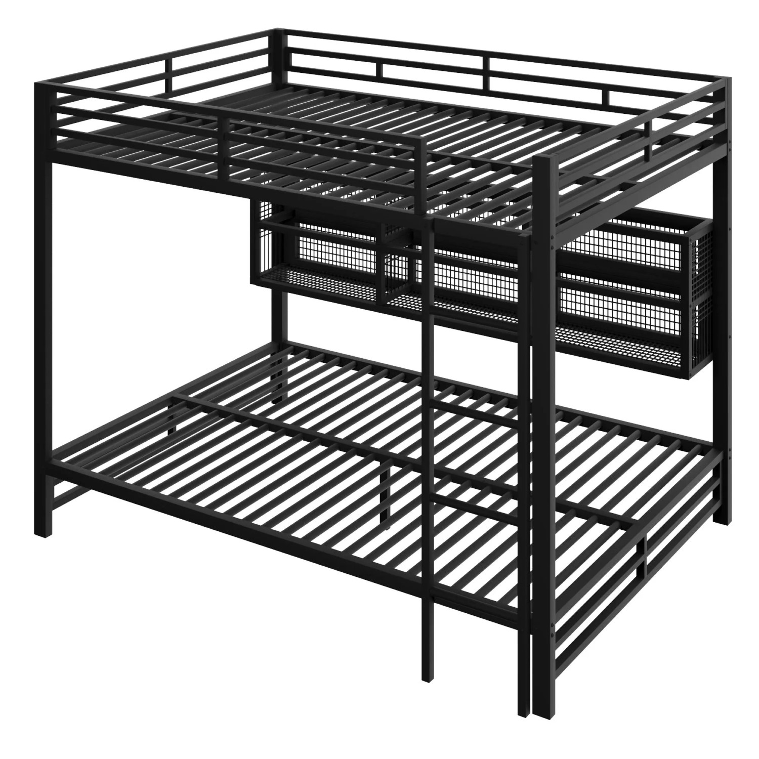 okwish Etagenbett 140x200cm mit Stauraumschränken und LED Schwarz ohne Matratze