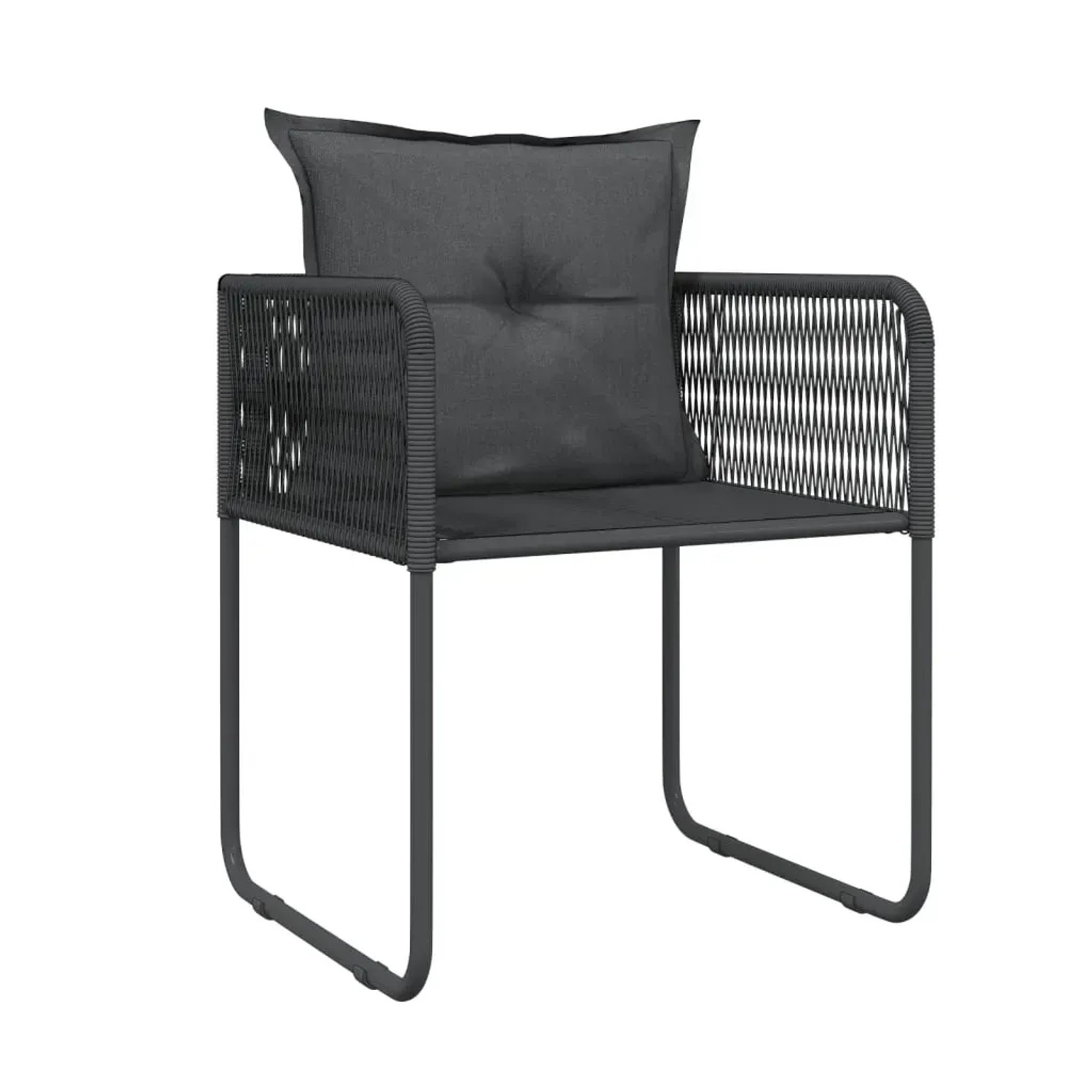 Schwarzer Gartenstuhl mit Rattan-Optik und Kissen, Teil der vidaXL 9-tlg. Garten-Essgruppe.