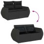 Schwarze 7-tlg. vidaXL Garten-Sofagarnitur aus Poly Rattan mit Kissen und Stauraum.