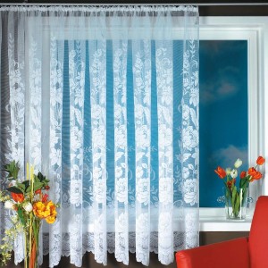 Weiße, transparente Arsvita Gardine Marburg mit Blumenmuster und Universalband für Fenstervorhänge.