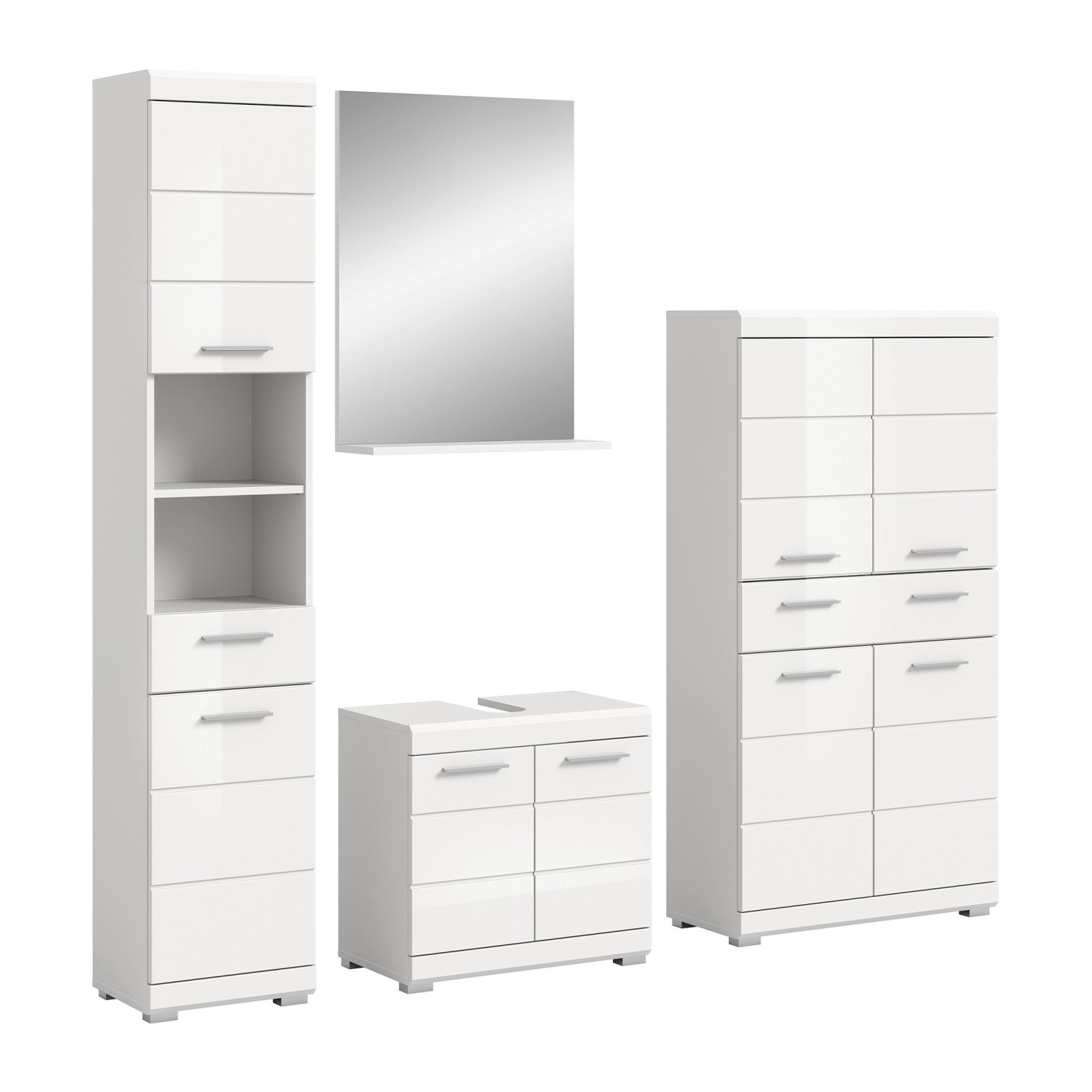 Badkombination 4-teilig mit Spiegel 186 x 191 x 34 cm Front Weiß Hochglanz günstig online kaufen