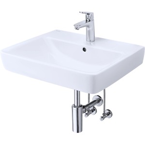 Geberit Renova Plan Waschbecken-Set, 60 cm, weiß, mit Armatur, Siphon und Eckventilen.