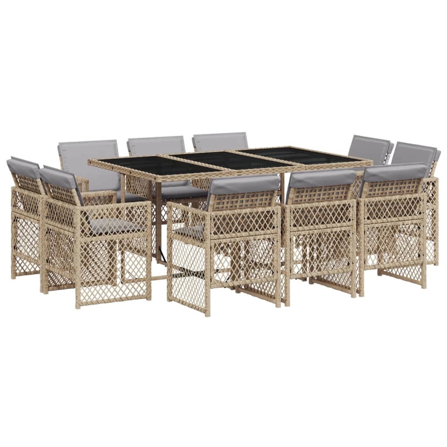 vidaXL 11-Tlg Garten-Essgruppe mit Kissen Beigemischung Poly Rattan 3210852 günstig online kaufen
