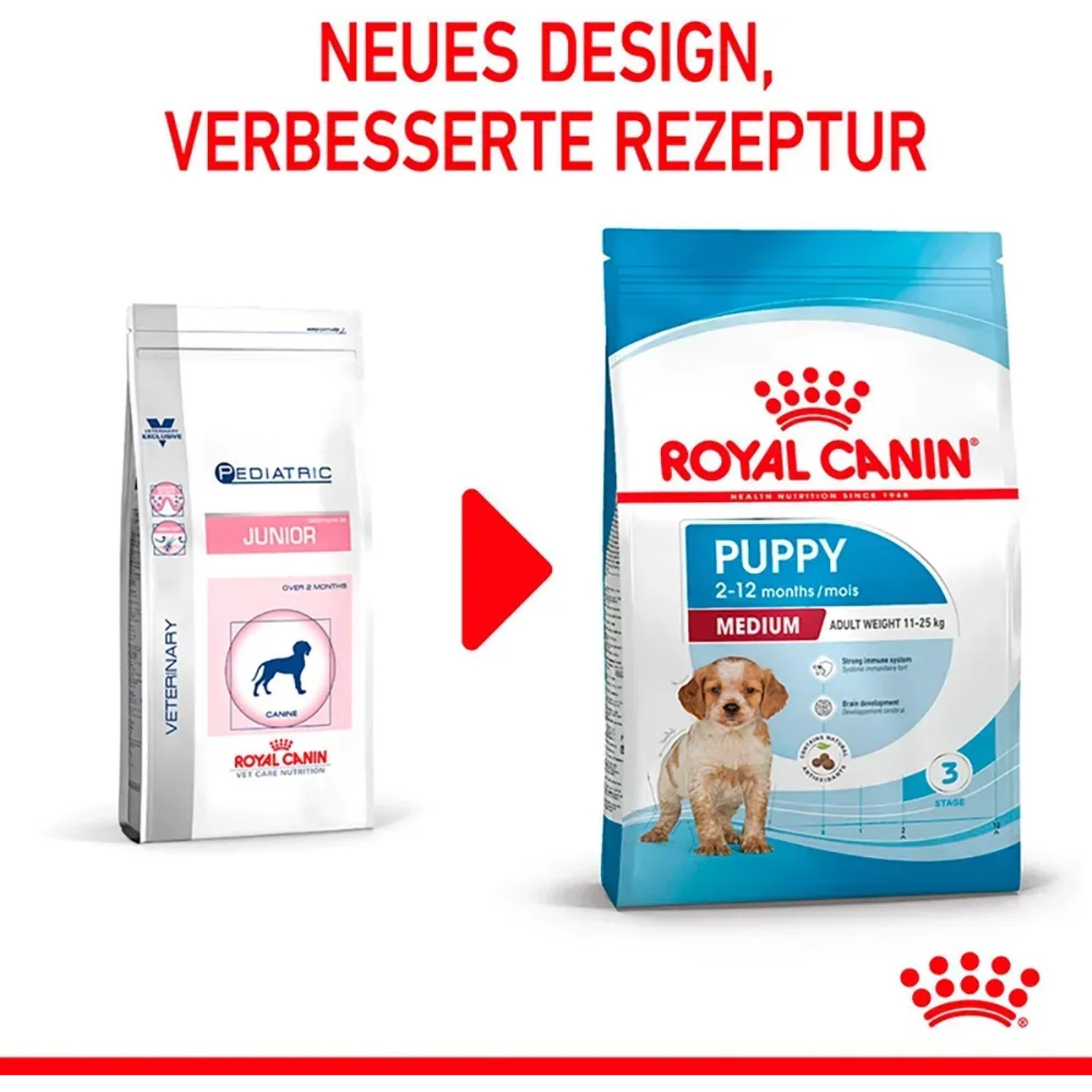 Royal Canin Medium Puppy Trockenfutter, 4kg Packung für mittelgroße Welpen.