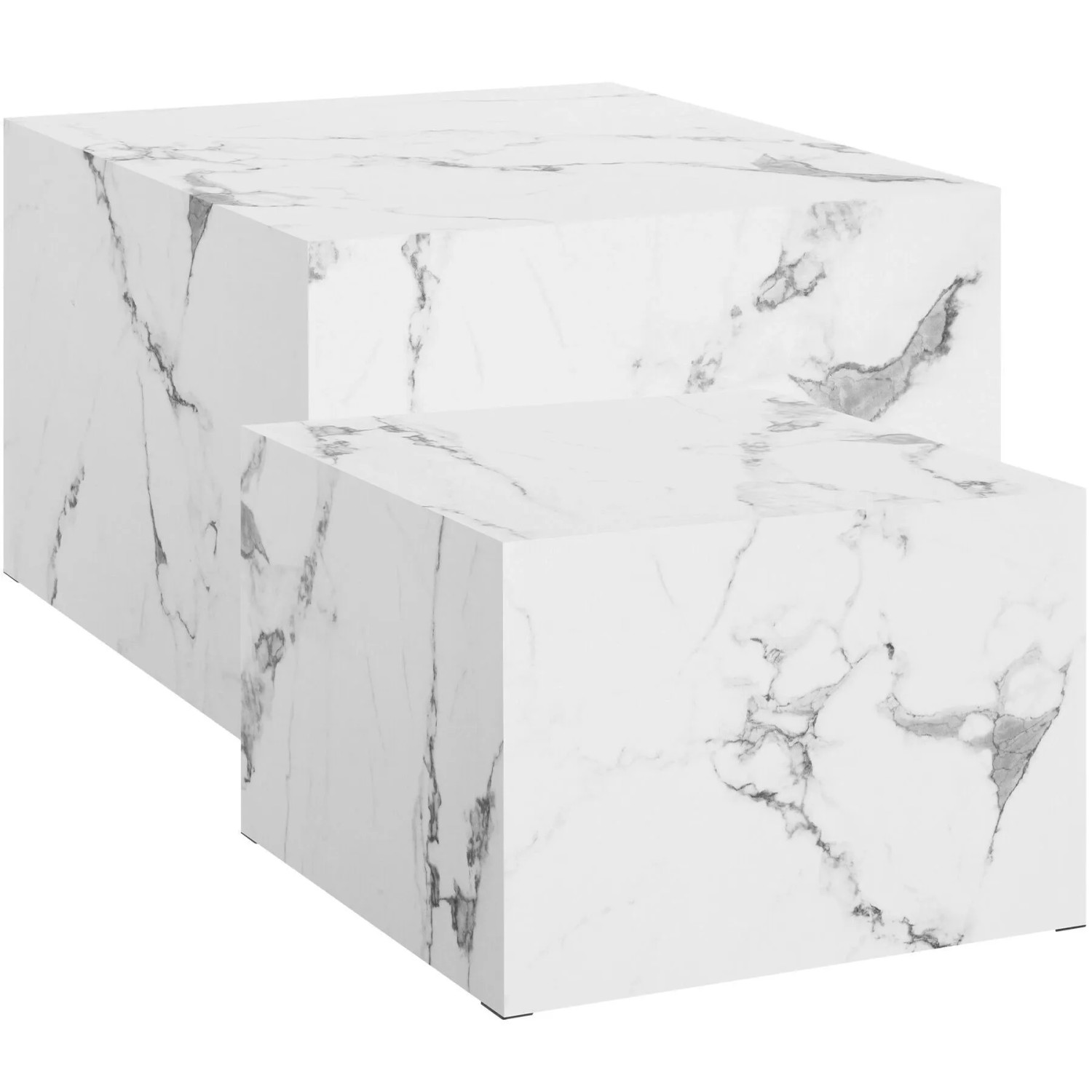Tectake 2Er Set Couchtische Lacey 60 x 60 x 40 cm   50 x 50 x 35 cm  Marmoroptik Keine Montage  60 x 60 x 40 cm Marmor Optik Weiß