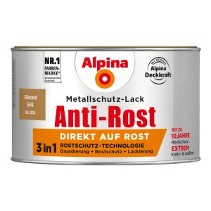 Alpina Metallschutzlack Anti-Rost Gold, glänzend, 300ml Dose. Rostschutz, Grundierung und Lackierung in einem.