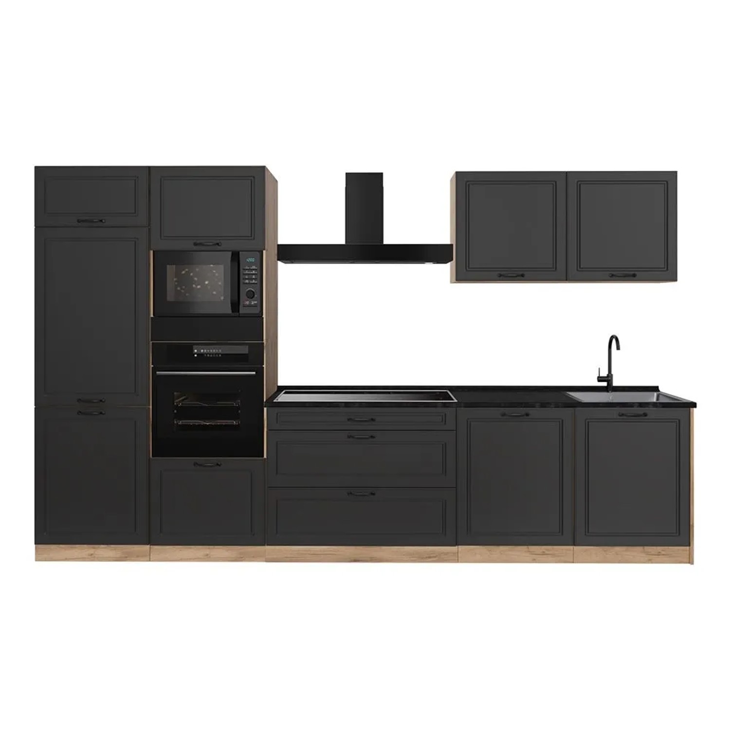 Vicco Küchenzeile R-Line Anthrazit Landhaus/Goldkraft Eiche 340 x 207 Arbeitsplatte Anthrazit Art Nr 68054